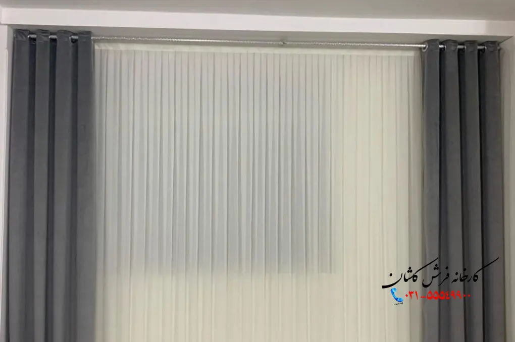 پردهای ساده و شیک پذیرایی بدون والان رنگ طوسی